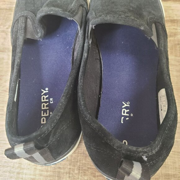 Sperry Womens Sz 8.5 Black Quilted Suede Slip On Sneakers Casual Shoes STS83319 - Picture 5 of 10